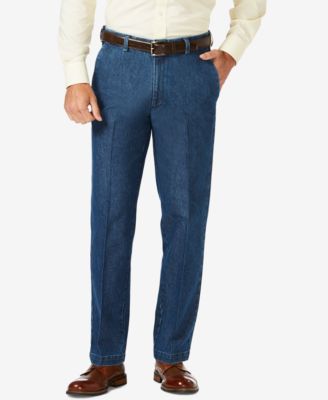 Haggar - Men's Stretch Denim Classic-Fit Flat Front Pants