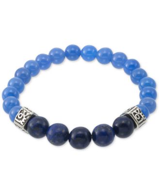 LEGACY for MEN by Simone I. Smith - Dyed Black Lapis Lazuli (10mm) & Blue Agate (10mm) Men's Stretch Bracelet in Stainless Steel