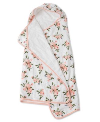 Little Unicorn - Watercolor Roses Cotton Muslin Big Kid Hooded Towel