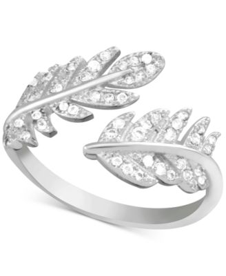 Essentials - Cubic Zirconia Leaf Open Ring in Fine Silver-Plate