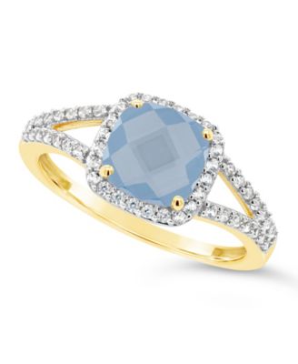 Macy's - Lab Grown Spinel Aquamarine (1-5/8 ct. t.w.) and Lab Grown White Sapphire (1/4 ct. t.w.) Ring in 10k Yellow Gold