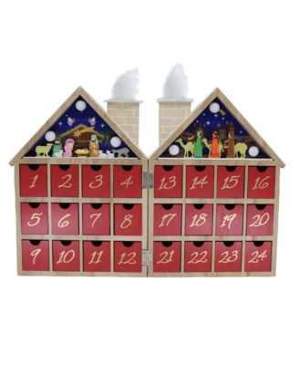 Kurt Adler - 11.81-Inch Battery-Operated Wooden LED Nativity Advent Calendar