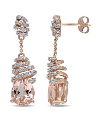 Macy's - Morganite (4 1/2 ct. t.w.) and Diamond (1/5 ct. t.w.) Swirl Drop Earrings in 14k Rose Gold
