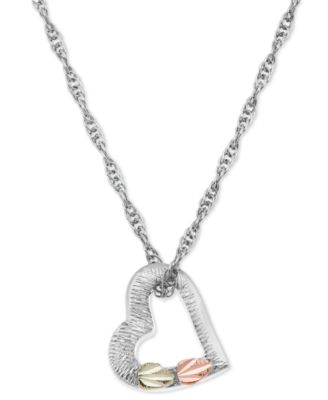 Black Hills Gold - Floating Heart Pendant 18" Necklace in Sterling Silver with 12K Rose and Green Gold