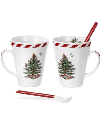 Spode - Christmas Tree Exclusive Peppermint Set of 2 Mugs with Spoons