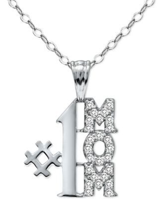 Giani Bernini - Cubic Zirconia "#1 Mom" Pendant Necklace in Sterling Silver, 16" + 2" extender