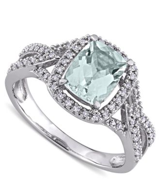 Macy's - Aquamarine (1-1/8 ct. t.w.) & Diamond (1/6 ct. t.w.) Halo Ring in 10k White Gold