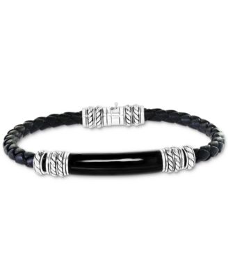 EFFY Collection - Men's Onyx Black Leather Braided Bracelet in Sterling Silver