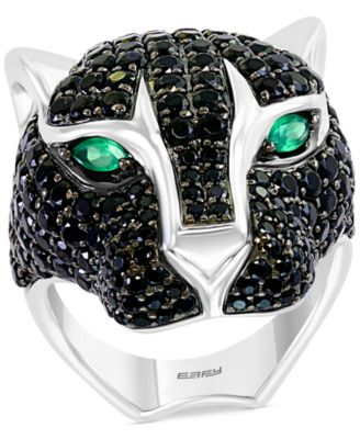 EFFY Collection - Men's Black Spinel and Green Onyx Panther Ring in Sterling Silver