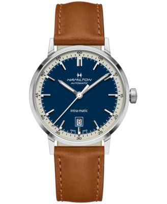 Hamilton - Men's Swiss Automatic Intra-Matic Brown Leather Strap Watch 40mm
