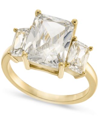 Charter Club - Gold-Plate Emerald-Crystal Triple Stone Ring