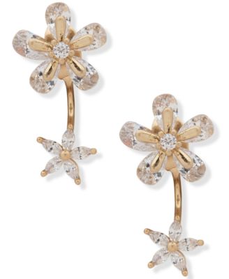 lonna & lilly - Gold-Tone Cubic Zirconia Flower Front-and-Back Earrings