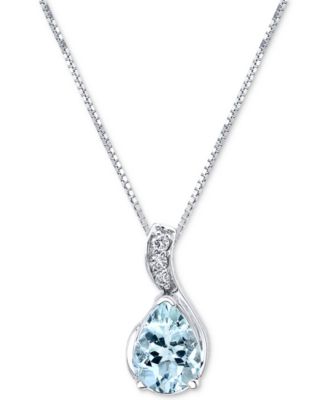 Macy's - Aquamarine (3/4 ct. t.w.) & Diamond Accent 18" Pendant Necklace in 14k White Gold