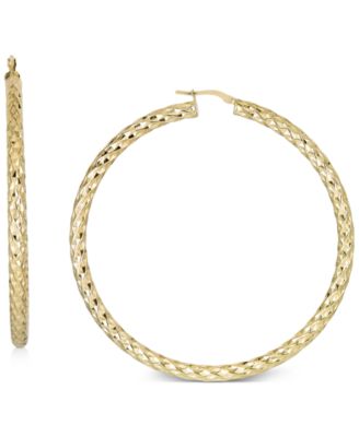 Italian Gold - Textured Large Hoop Earrings in 14k Gold-Plated Sterling Silver, 2.5"