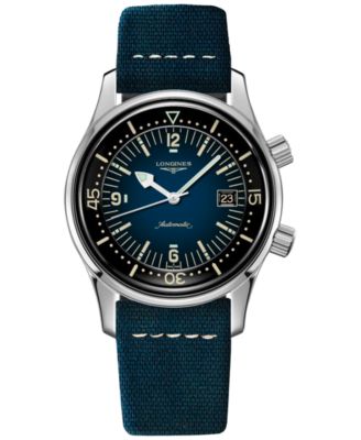 Longines - Men's Swiss Automatic Legend Diver Blue Leather Strap Watch 42mm