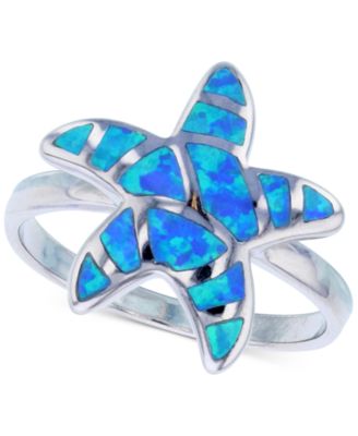 Macy's - Lab-Grown Blue Opal Starfish Ring in Sterling Silver