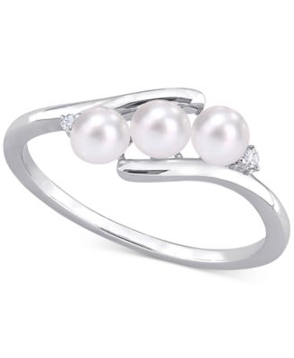 Macy's - Cultured Freshwater Pearl (3-1/2-4mm) & Diamond Accent Bypass Ring in Sterling Silver