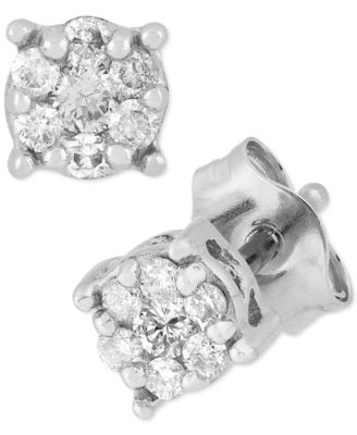 Macy's - Diamond Cluster Stud Earrings (1/10 ct. t.w.) in 10k White Gold