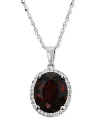 Macy's - Rhodolite Garnet (4 ct. t.w.) & Diamond (1/10 ct. t.w.) Halo Pendant Necklace in 14k White Gold