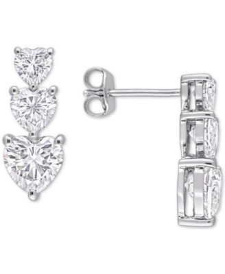 Macy's - Lab-Grown Moissanite Graduated Heart Stud Earrings (3-1/2 ct. t.w.) in Sterling Silver