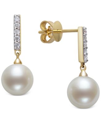 Belle de Mer - Cultured Freshwater Pearl (8mm) & Diamond (1/6 ct. t.w.) Drop Earrings in 14k Gold