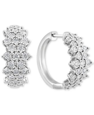 EFFY Collection - Diamond Cluster Hoop Earrings (1 ct. t.w.) in 14k White Gold (Also available in in 14k Two-Tone Gold)