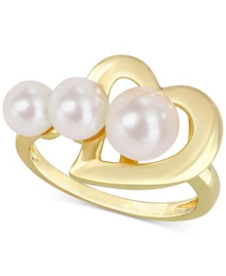 Macy's - Cultured Freshwater Pearl (5 - 7-1/2mm) Heart Ring in Gold-Tone Plated Sterling Silver