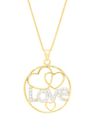 Macy's - Diamond "Love" Heart Circle 18" Pendant Necklace (1/8 ct. t.w.) in 14k Gold-Plated Sterling Silver