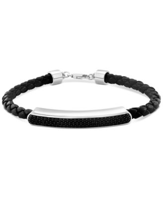 EFFY Collection - Men's Black Spinel Leather Cord Bracelet (1-1/3 ct. t.w.) Sterling Silver