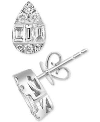 EFFY Collection - Diamond Round & Baguette Teardrop Cluster Stud Earrings (1/2 ct. t.w.) in 14k White Gold