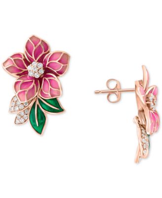 EFFY Collection - Diamond (1/4 ct. t.w.) & Enamel Flower Earrings in 14k Rose Gold