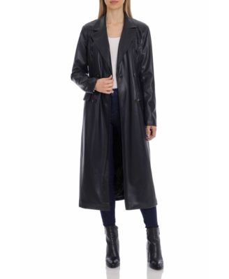 Avec Les Filles - Women's Double-Breasted Belted Faux-Leather Coat