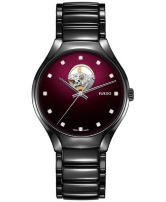 Rado - Women's Swiss Automatic True Secret Diamond (1/8 ct. t.w.) Black Ceramic Bracelet Watch 40mm