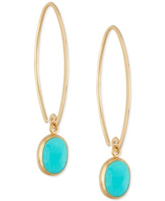 Macy's - Genuine Sleeping Beauty Turquoise Threader Earrings in 14k Yellow Gold
