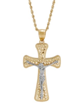 Macy's - Men's Polished Nugget Crucifix 22" Pendant Necklace in 10k Yellow & White Gold