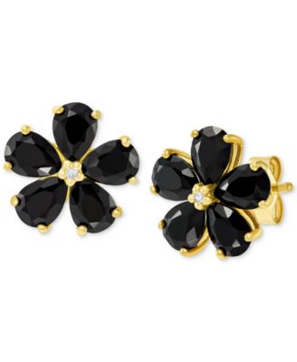 Macy's - Onyx & Diamond Accent Flower Stud Earrings in 10k Gold
