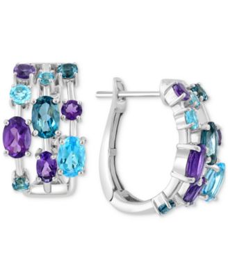 EFFY Collection - Multi Gemstone Leverback Hoop Earrings (4-3/4 ct. t.w.) in Sterling Silver