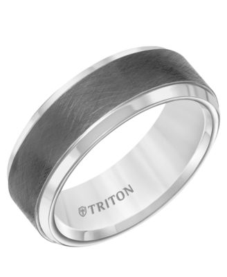 Triton - Men's Crystalline Finish Tungsten Comfort Fit Wedding Band in White & Gray Tungsten Carbide