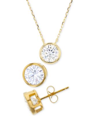 Macy's - 2-Pc. Set Cubic Zirconia Bezel Solitaire Pendant Necklace & Matching Stud Earrings