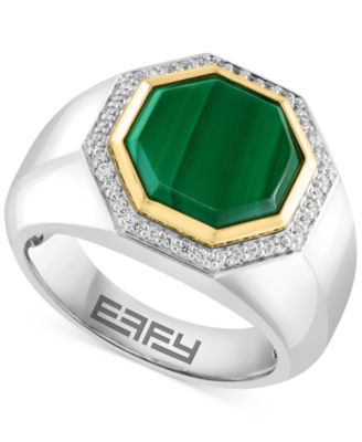 EFFY Collection - Men's Malachite & White Sapphire (1/2 ct. t.w.) Ring in Sterling Silver & 14K Gold-Plated Sterling Silver