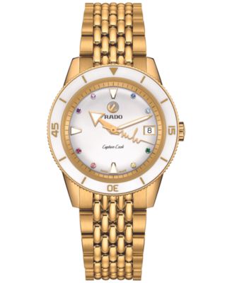 Rado - Women's Swiss Automatic Captain Cook x Marina Hoermanseder Heartbeat Gold-Tone Stainless Steel Bracelet Watch 37mm