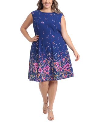 London Times - Plus Size Printed Fit & Flare Dress