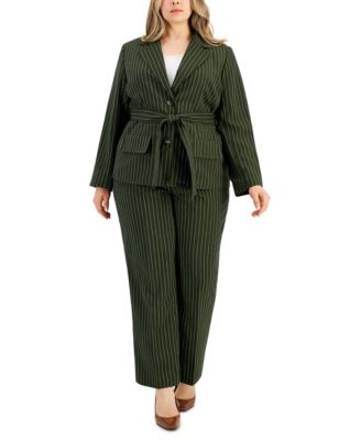 Le Suit - Plus Size Striped Belted Pantsuit