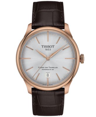Tissot - Unisex Swiss Automatic Chemin des Tourelles Powermatic 80 Dark Brown Leather Strap Watch 39mm