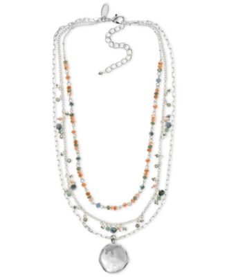 Style & Co - Gold-Tone Hammered Disc Beaded Layered Pendant Necklace, 17" + 3" extender