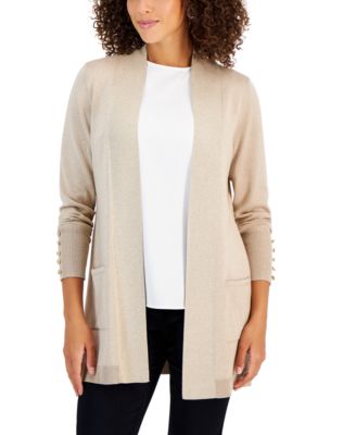 JM Collection - Women's Open-Front Metallic Cardigan