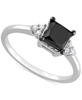 Macy's - Black Diamond (3/4 ct. t.w.) & White Diamond (1/4 ct. t.w.) Princess-cut Engagement Ring in 14k White Gold