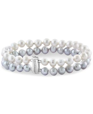 EFFY Collection - Pink & White Freshwater Pearl (6-1/3 - 7-1/3mm) & White Topaz (1/10 ct. t.w) Two Row Bracelet