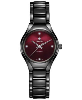 Rado - Women's Swiss Automatic True Diamond Accent Black High-Tech Ceramic Bracelet Watch 30mm