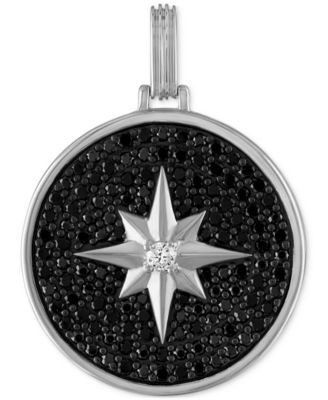 Esquire Men's Jewelry - Black Spinel & Cubic Zirconia North Star Disc Pendant in Sterling Silver